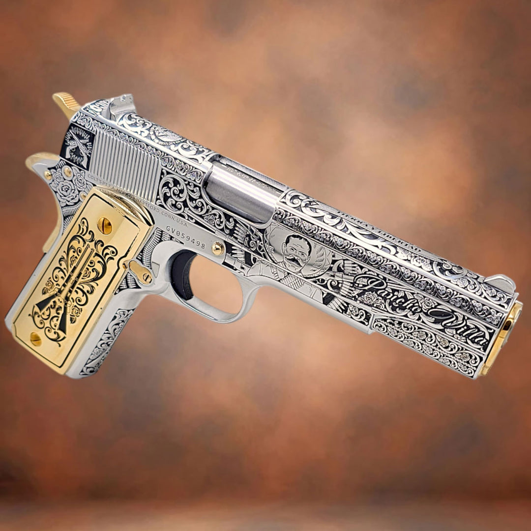Colt 1911 .38 Super - Zapata & Pancho Villa 18K White & 24K Gold