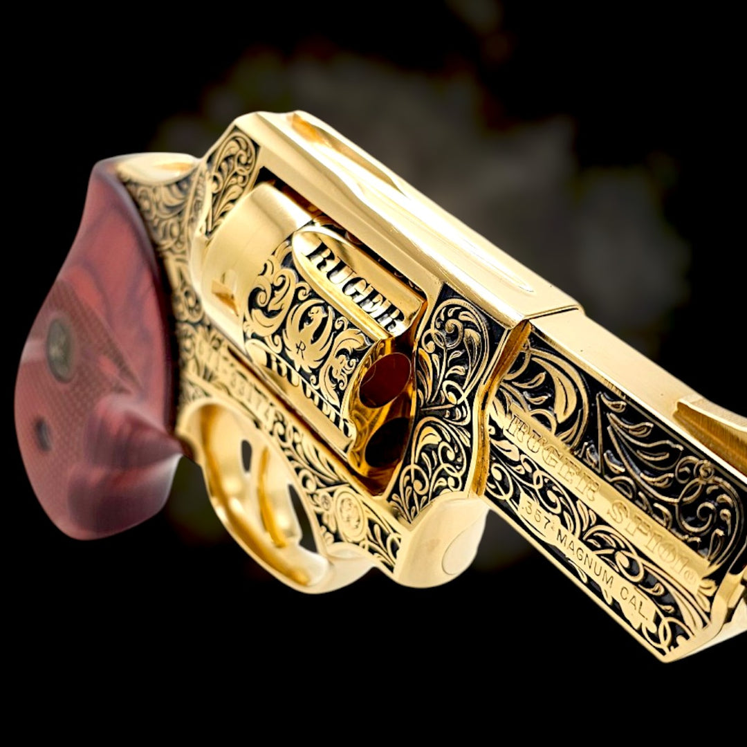 Ruger SP101 Hammerless .357 Mag | 24K Gold Plated & Engraved – Top