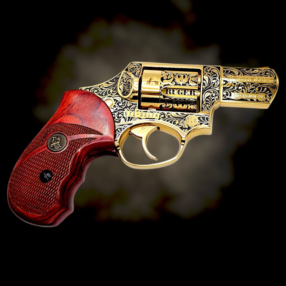 Ruger SP101 Hammerless .357 Mag | 24K Gold Plated & Engraved – Top